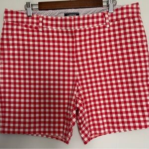 Lands' End Walking Chino Shorts womens 16p red gingham check‎ cotton NWOT